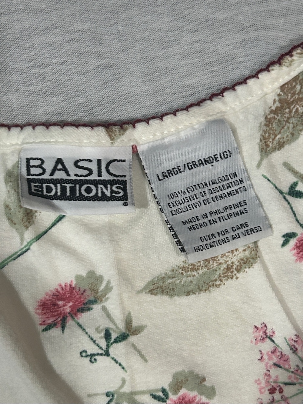 Basic Editions Cream Floral Sleeveless Nightgown with Pink Accents - Picture 2 of 7